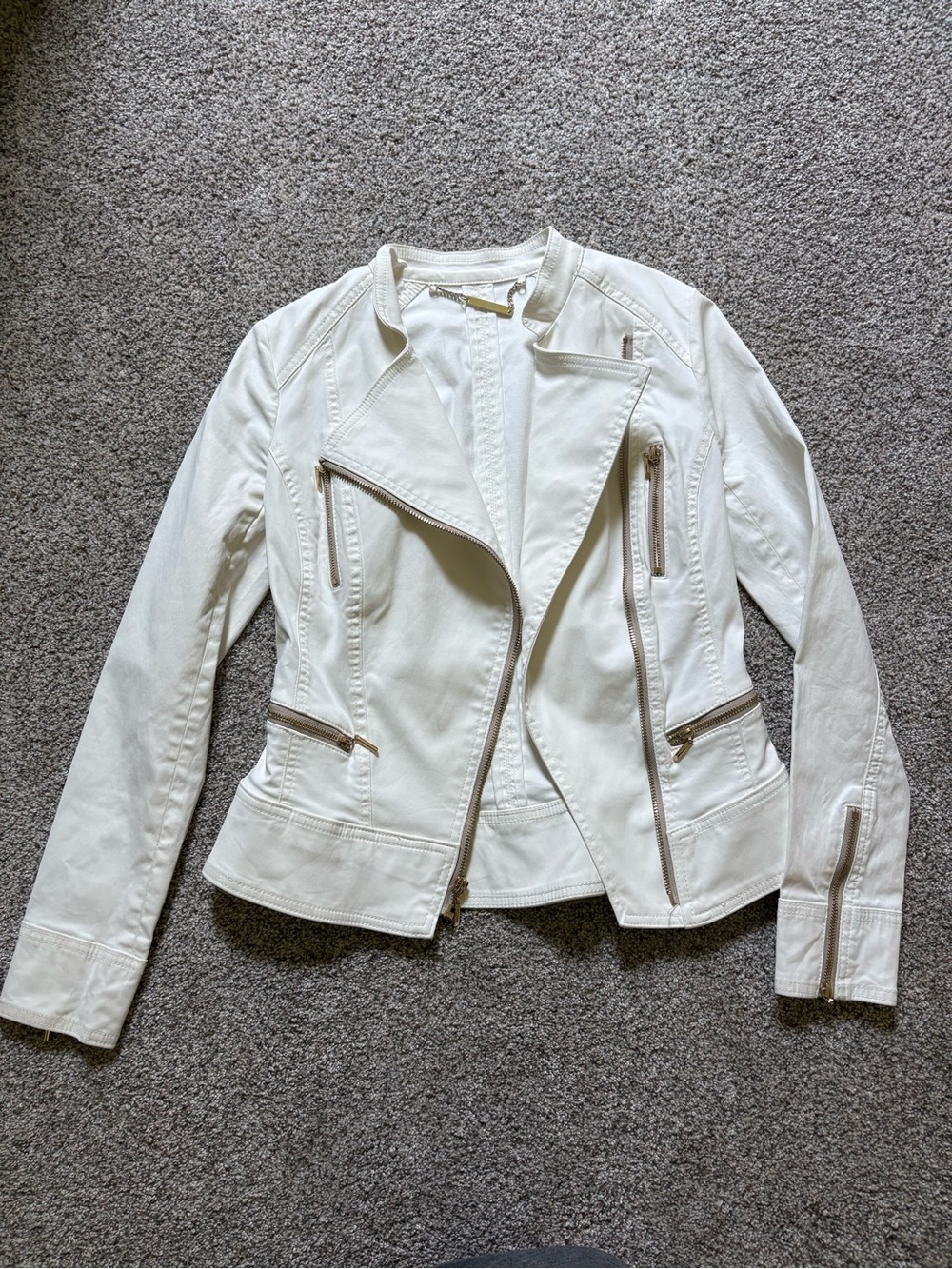 White House Black Market Off-White Moto Jacket with Gold Zippers